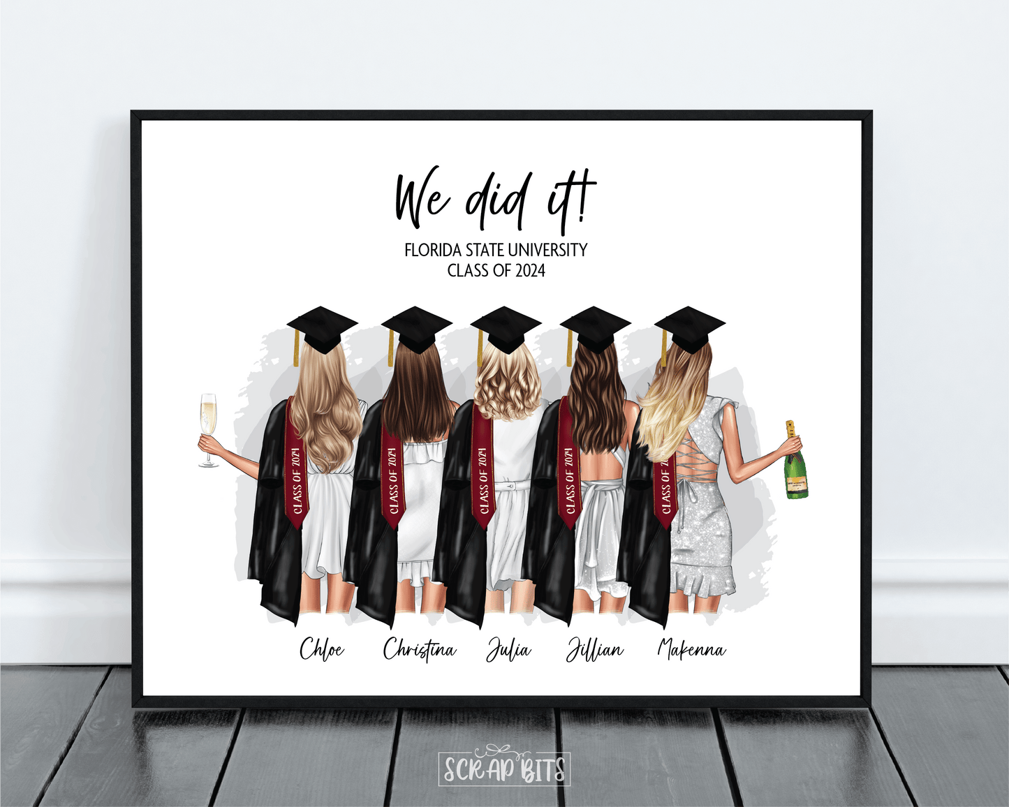 Girl Best Friends Graduation Print, Custom Friends Graduation Gift . Personalized Digital Portrait Print - Scrap Bits