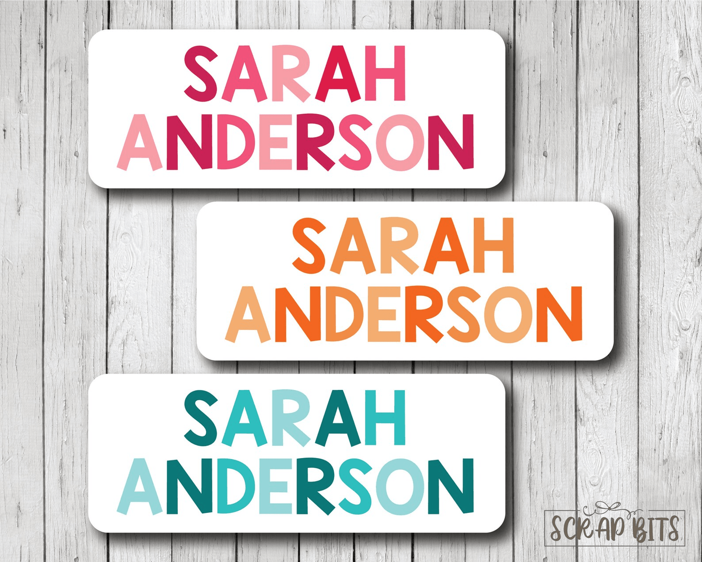 Girl Name Labels, Tri-Cclor . Personalized Belonging Labels - Scrap Bits