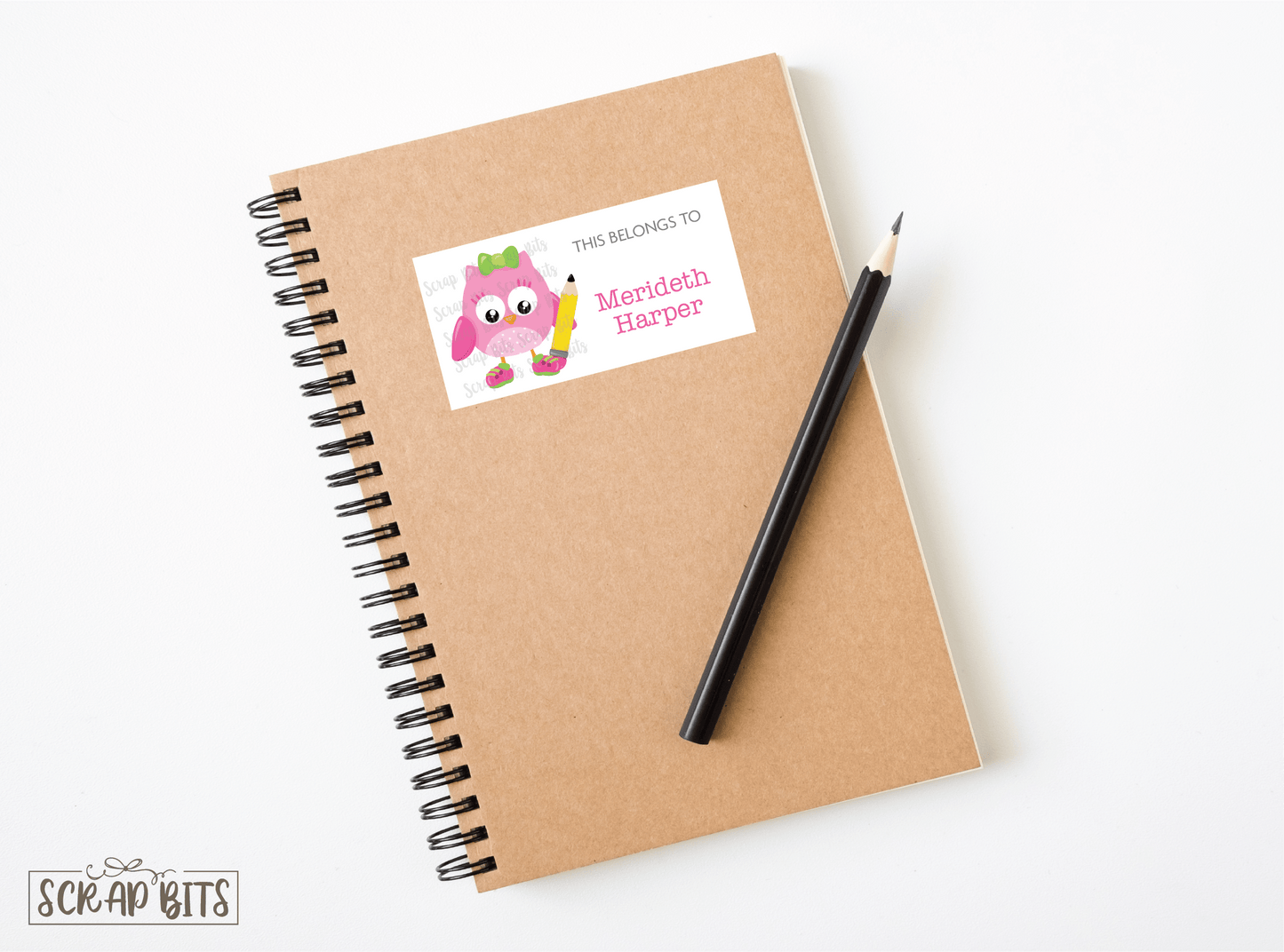 Girl Owl + Pencil Belonging Labels - Scrap Bits
