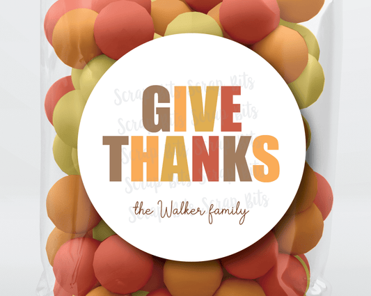 Give Thanks, Bold Lettering . Thanksgiving Stickers or Tags - Scrap Bits