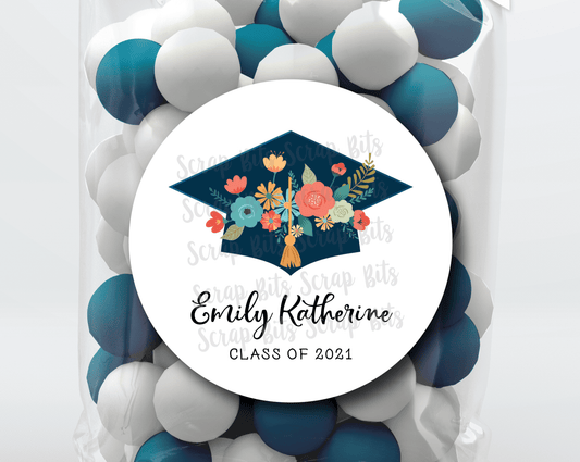 Graduation Cap of Flowers . Graduation Stickers or Tags - Scrap Bits