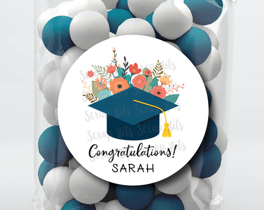 Graduation Cap with Flowers . Graduation Stickers or Tags - Scrap Bits