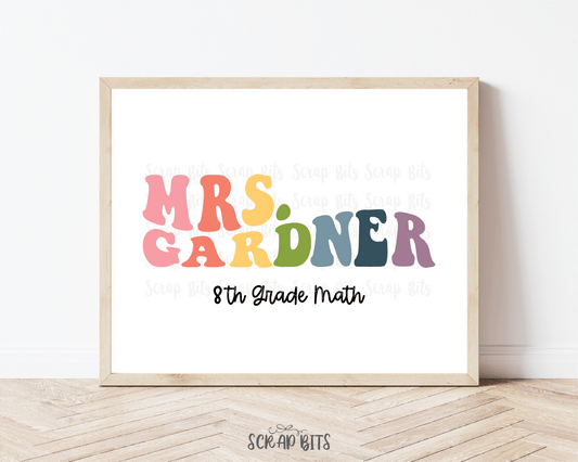 Groovy Teacher Name Sign, Pastel Rainbow, Custom Teacher Classroom Sign . 5 Digital Print Sizes - Scrap Bits