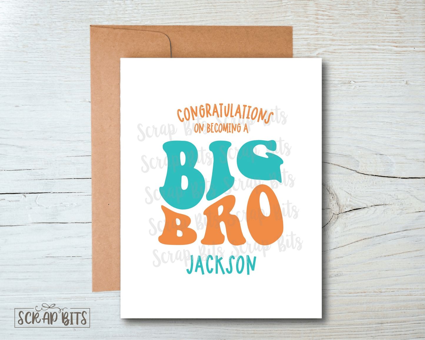Groovy Wave Big Bro Card, New Sibling Card - Scrap Bits
