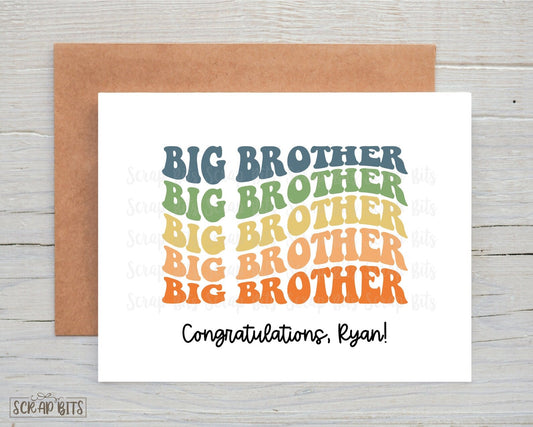 Groovy Wave Repeating Big Brother Card, New Sibling Card - Scrap Bits