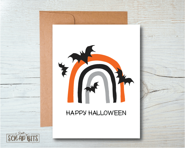 Halloween Card, Rainbow with Flying Bats - Scrap Bits