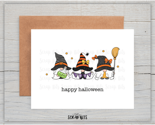 Halloween Gnomes Card, Happy Halloween Card , Single or Set of 10 - Scrap Bits