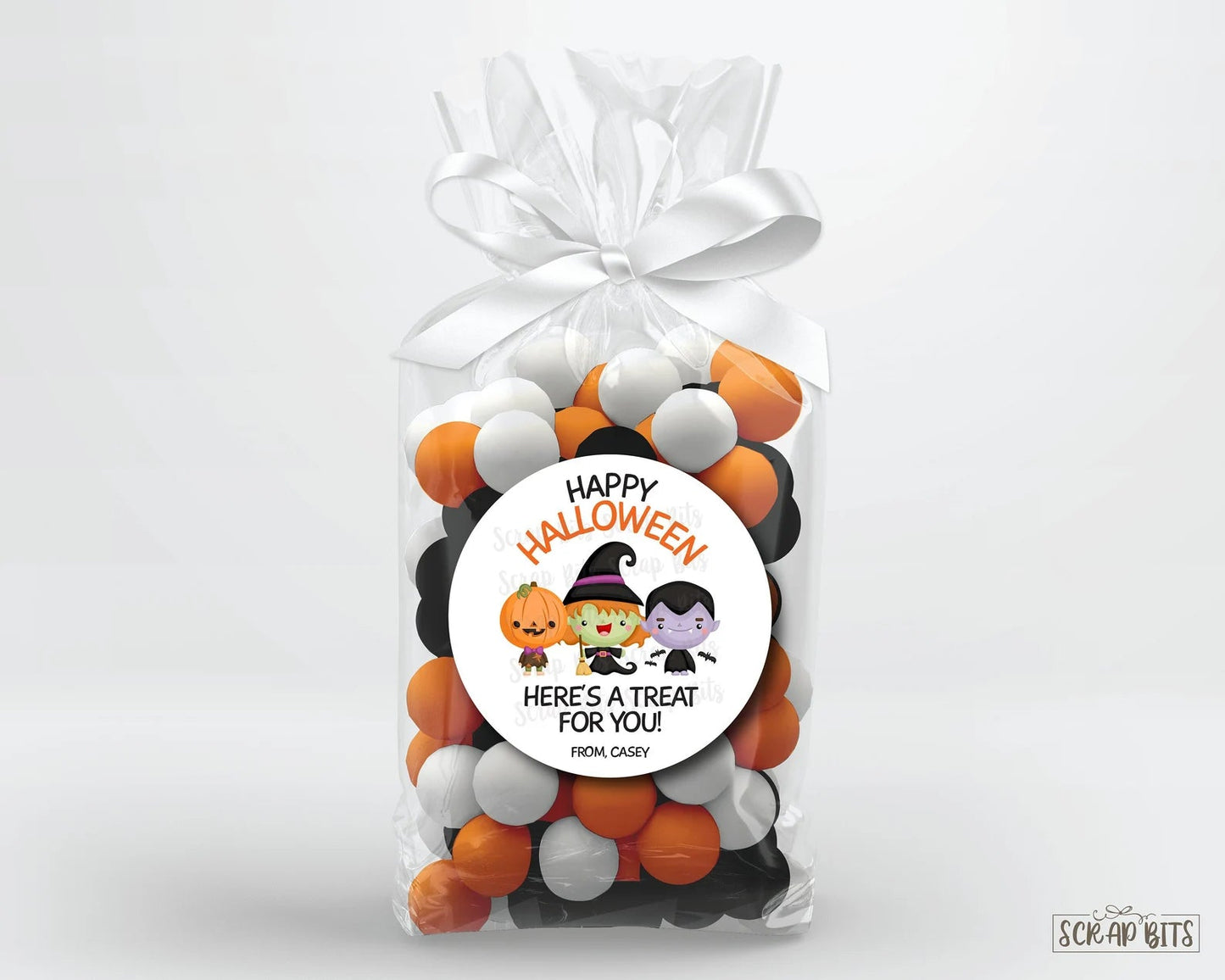 Halloween Kids, Pumpkin, Witch, Dracula Treat Bag Stickers or Tags - Scrap Bits