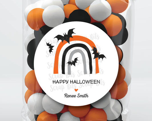Halloween Rainbow, Flying Bats . Halloween Stickers or Tags - Scrap Bits