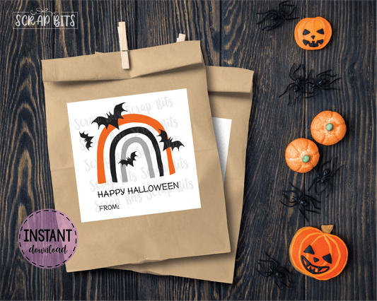 Halloween Rainbow, Flying Bats Tags, Halloween Tags, Instant Download - Scrap Bits