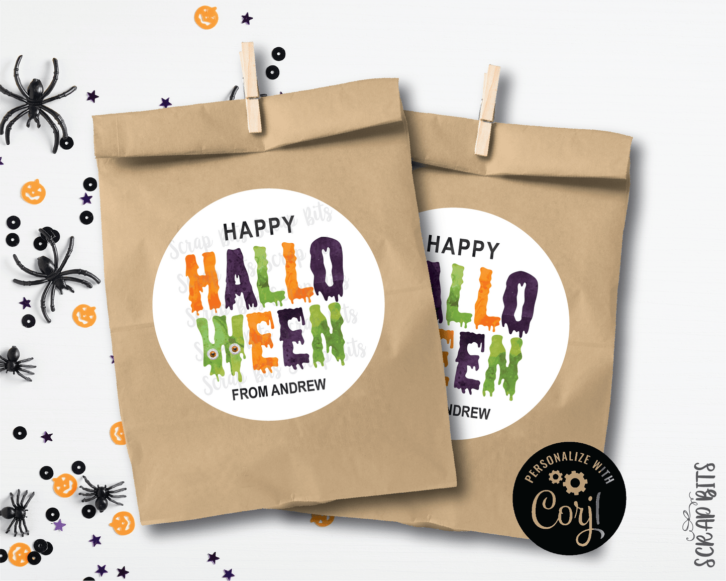 Halloween Slime Stickers . Printable Halloween Labels, Instant Download Editable Template - Scrap Bits