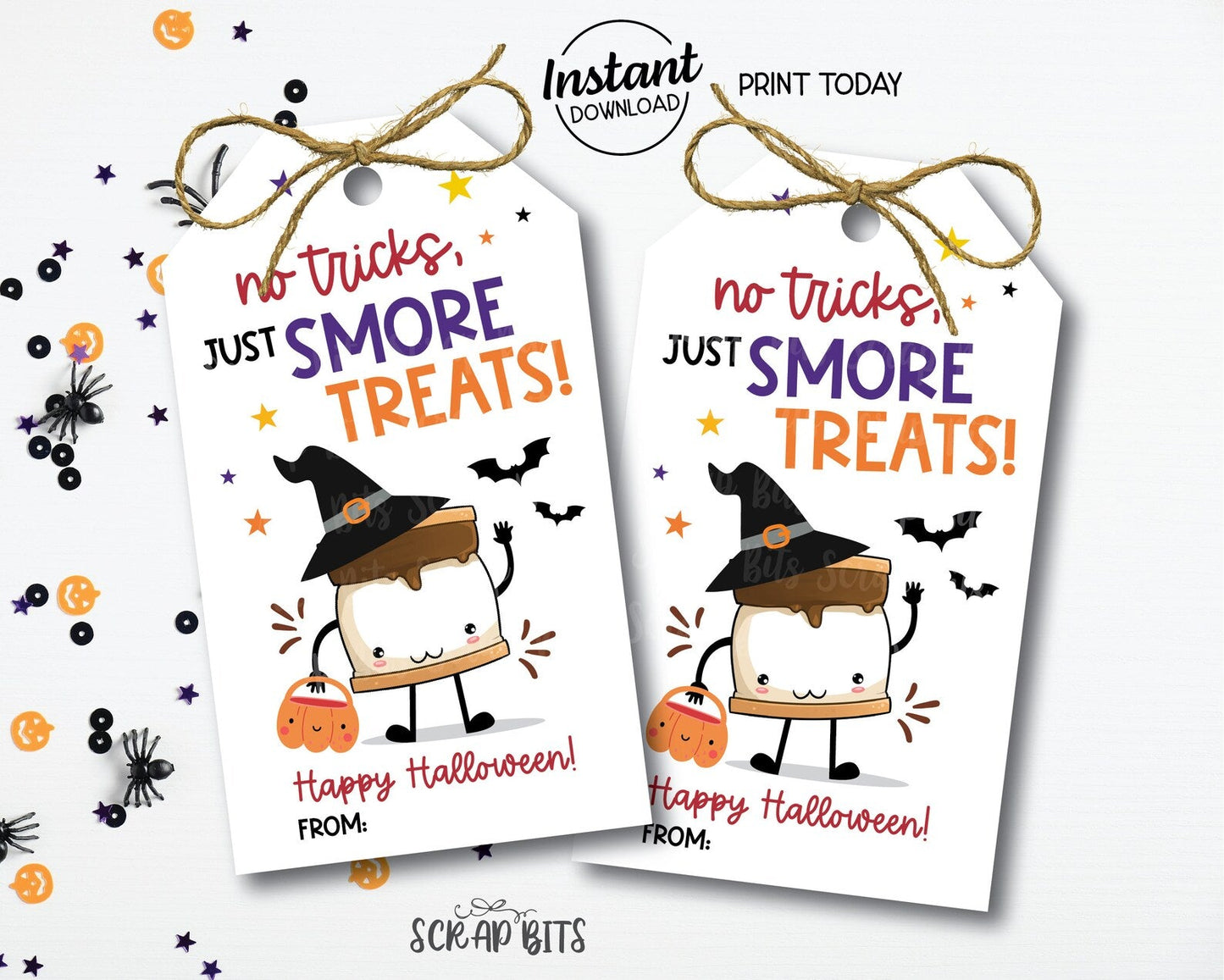 Halloween S'more Tags, No Tricks, Just Smore Treats, Printable Halloween Tags, Instant Download - Scrap Bits