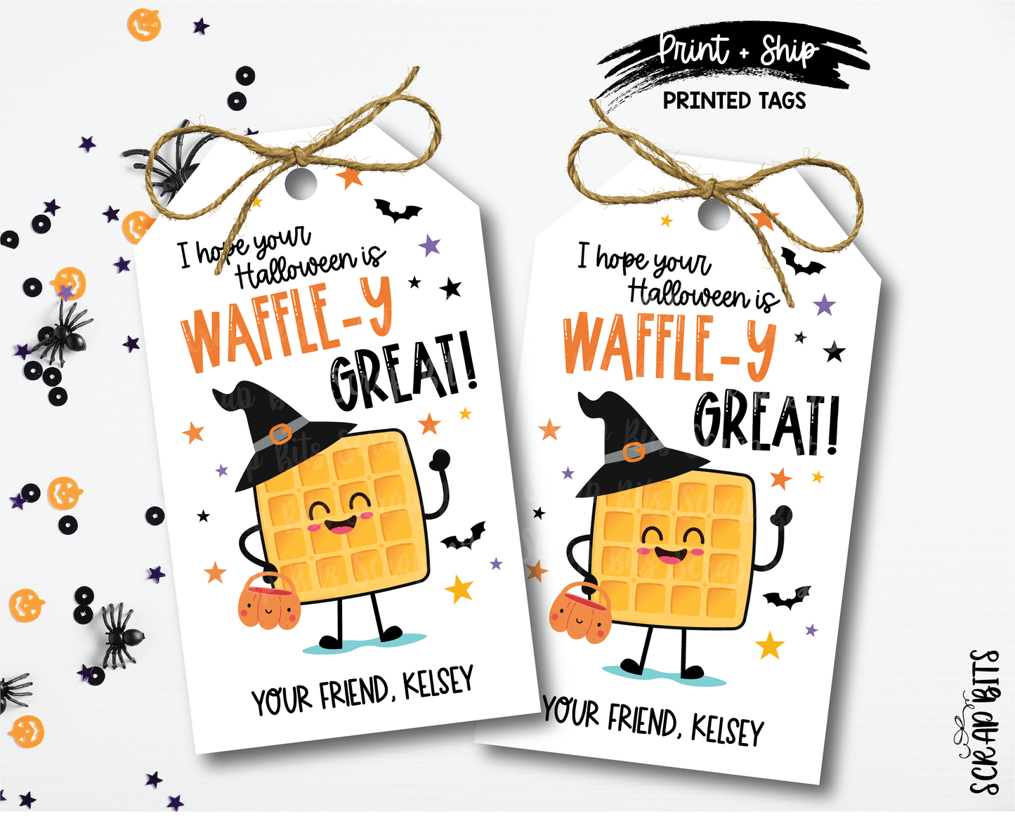 Halloween Waffle Tags, Hope Your Halloween Is Waffle-y Great, Halloween Gift Tags - Scrap Bits