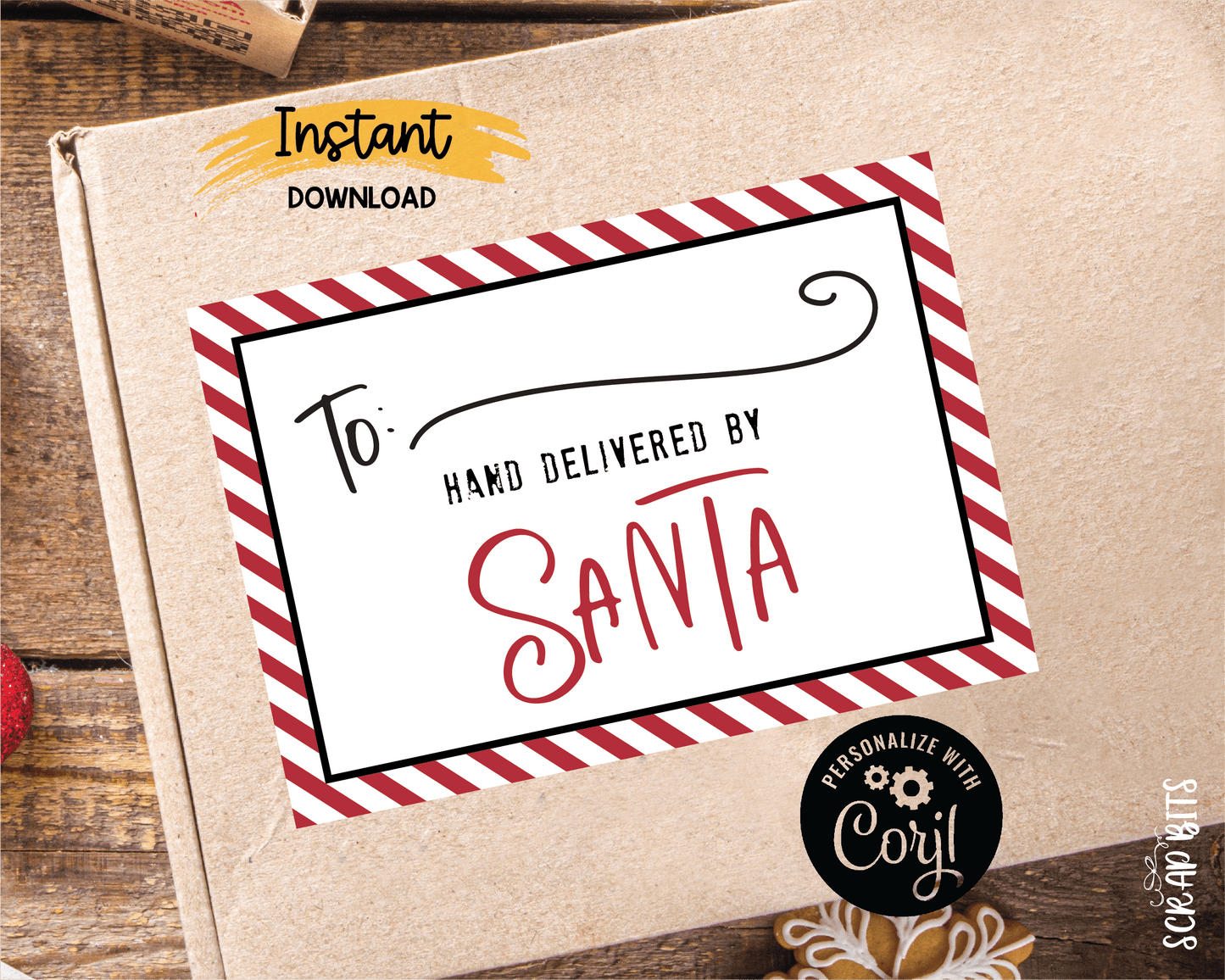 Hand Delivered By Santa Shipping Label, Printable From Santa Labels, Doodle Stripes . Instant Download - Scrap Bits