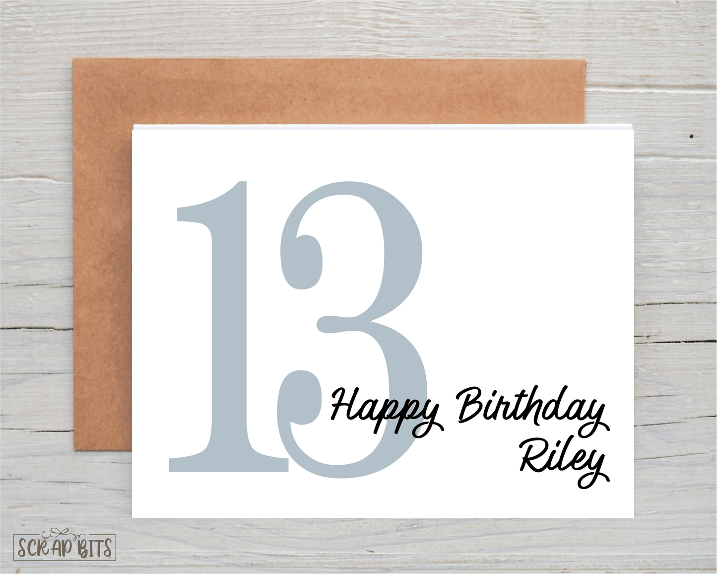 Happy 13th Birthday Card, Bold Number - Scrap Bits