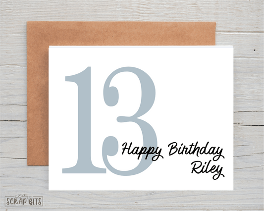Happy 13th Birthday Card, Bold Number - Scrap Bits