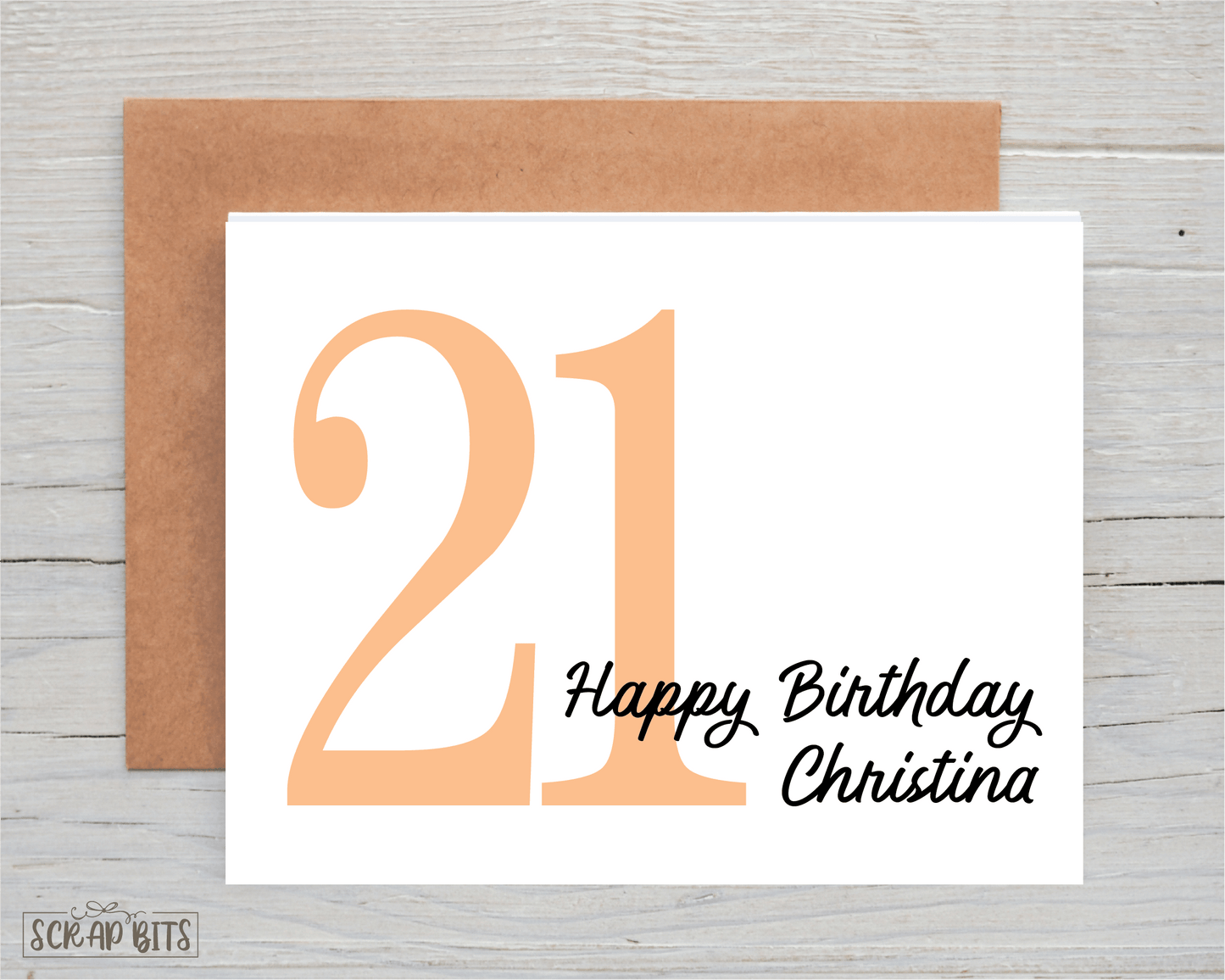 Happy 21st Birthday Card, Bold Number - Scrap Bits