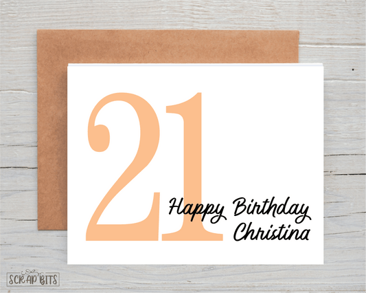 Happy 21st Birthday Card, Bold Number - Scrap Bits