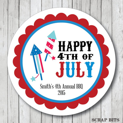 Happy 4th of July Rockets Treat Bag Stickers or Tags - Scrap Bits