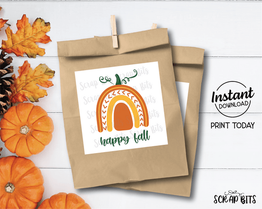 Happy Fall Tags, Rainbow Pumpkin Printable Fall Tags, Instant Download - Scrap Bits