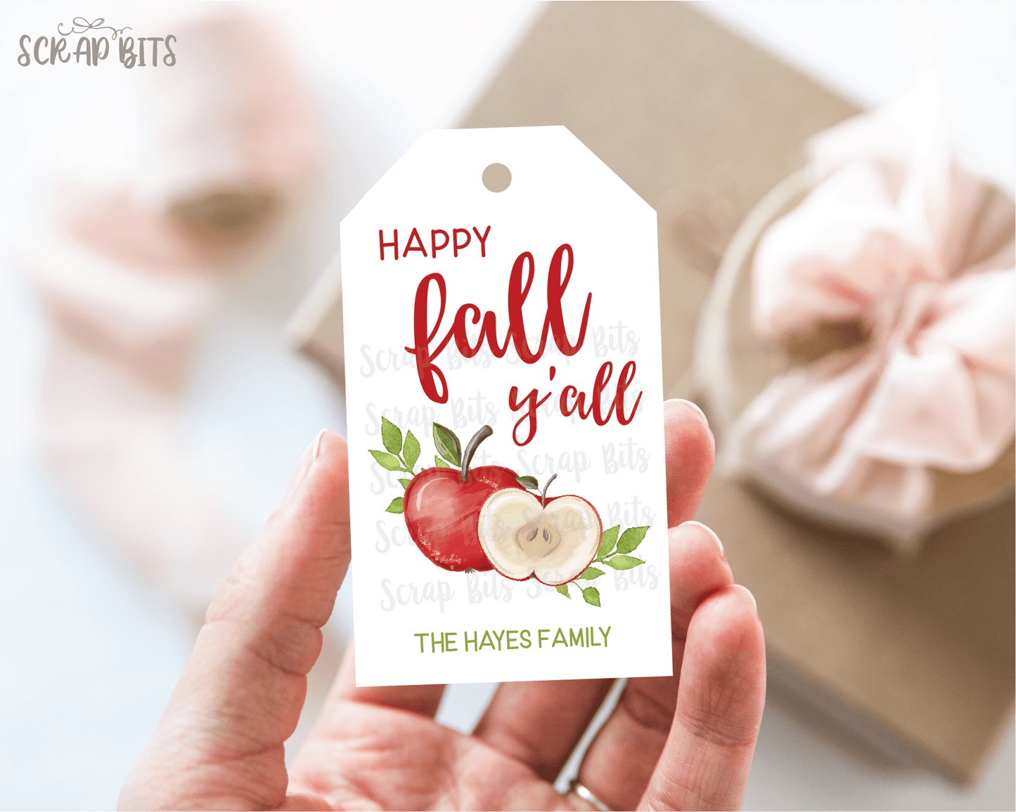 Happy Fall Y'All Tags, Red Apples . Fall Treat Bag Tags - Scrap Bits