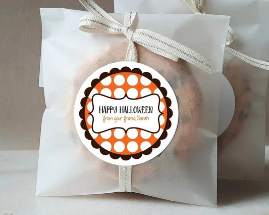 Happy Halloween, Bracket Frame on Bold Dots . Halloween Stickers or Tags - Scrap Bits