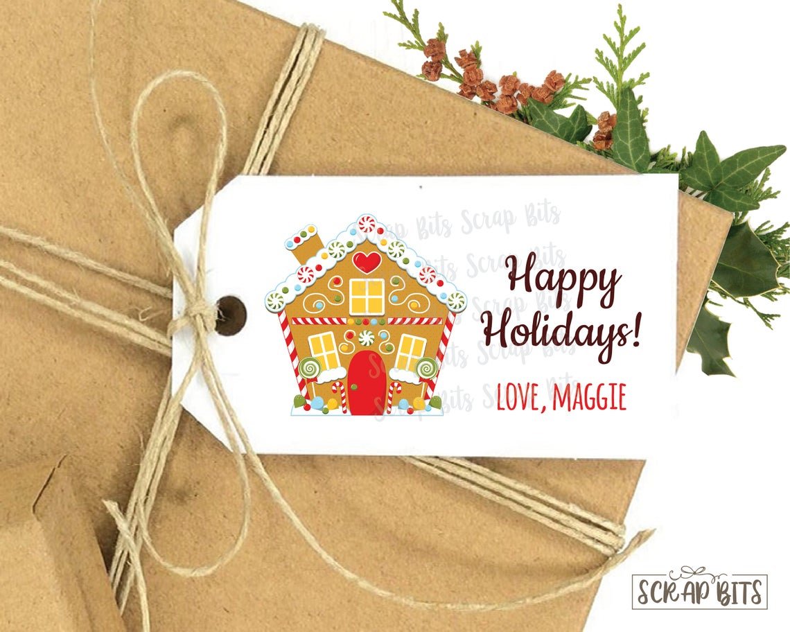 Happy Holidays, Gingerbread House . Personalized Christmas Gift Tags - Scrap Bits