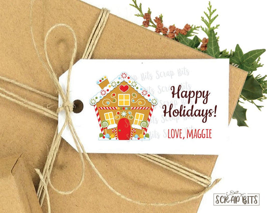 Happy Holidays, Gingerbread House . Personalized Christmas Gift Tags - Scrap Bits