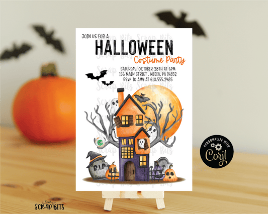 Haunted House Halloween Invitation . Instant Download Editable Template - Scrap Bits