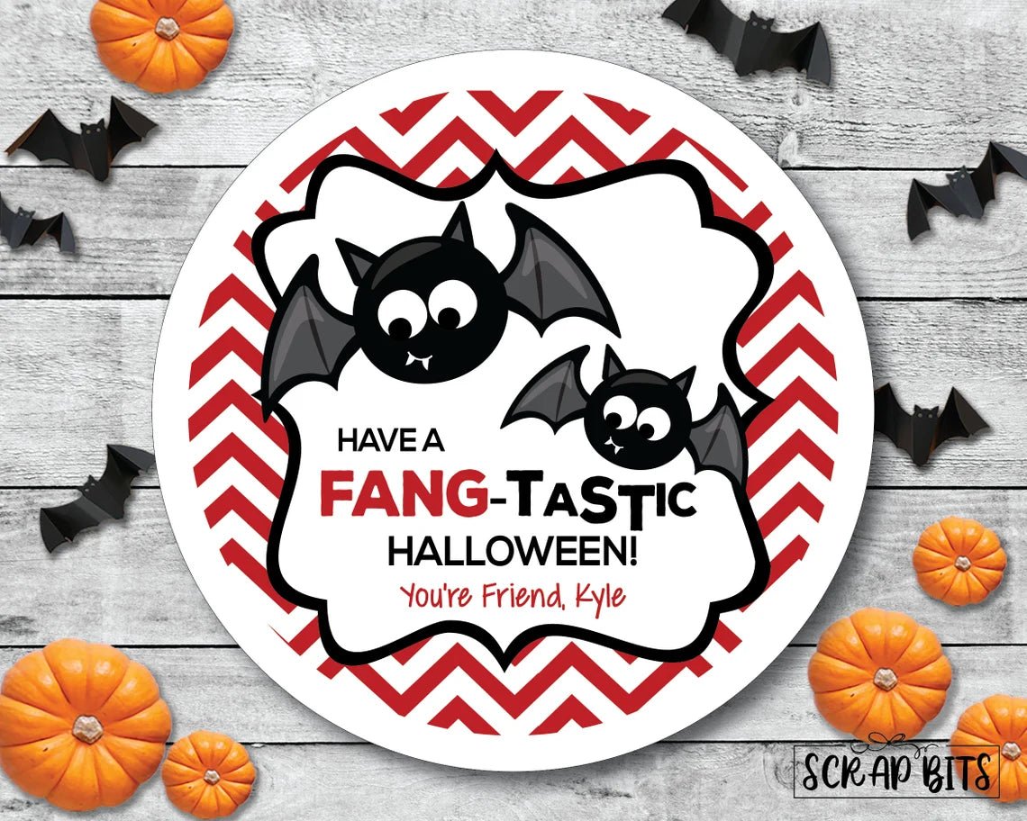 Have A FANG-Tastic Halloween Bats, Halloween Stickers or Tags - Scrap Bits
