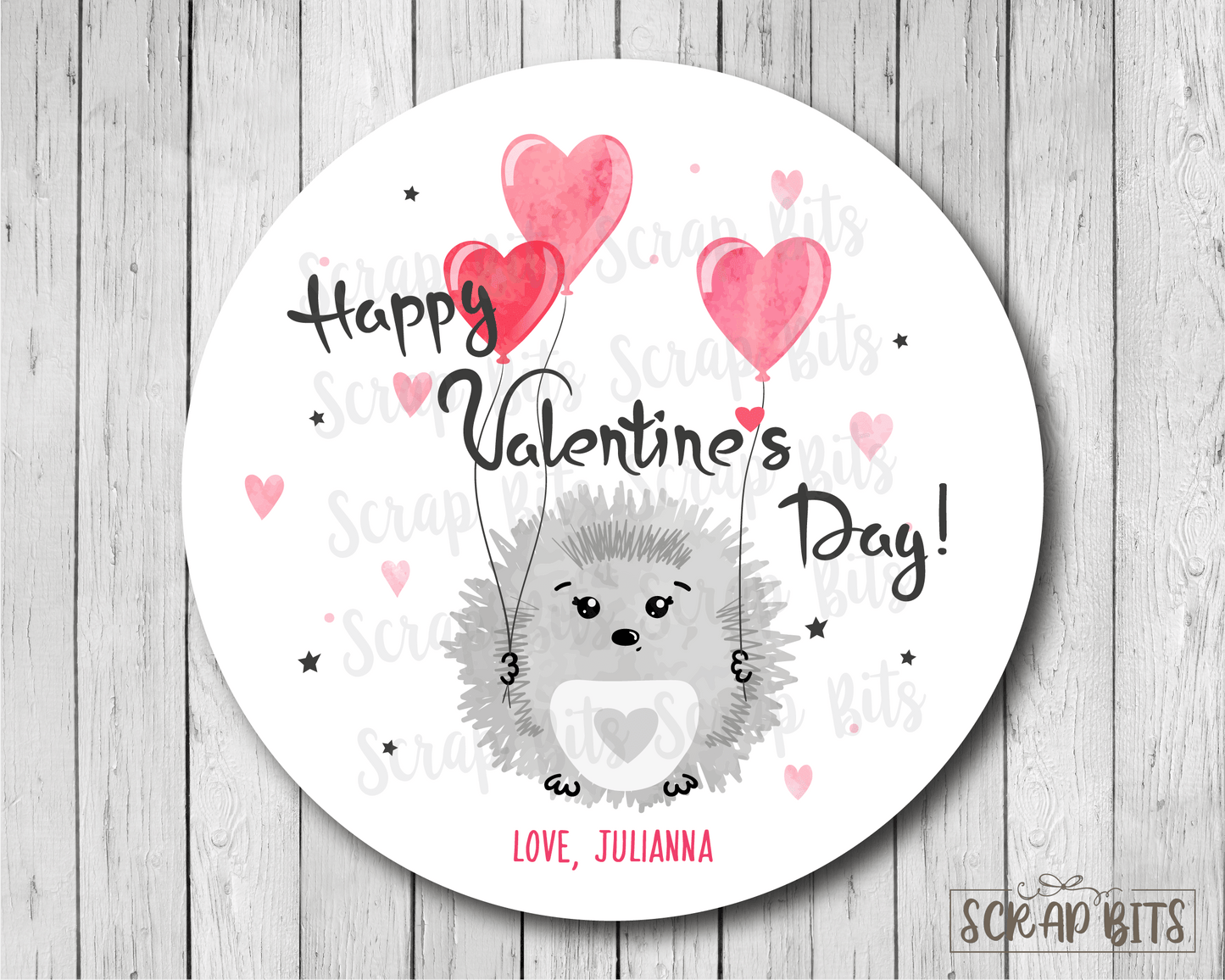 Hedgehog Valentine's Day Stickers or Tags - Scrap Bits