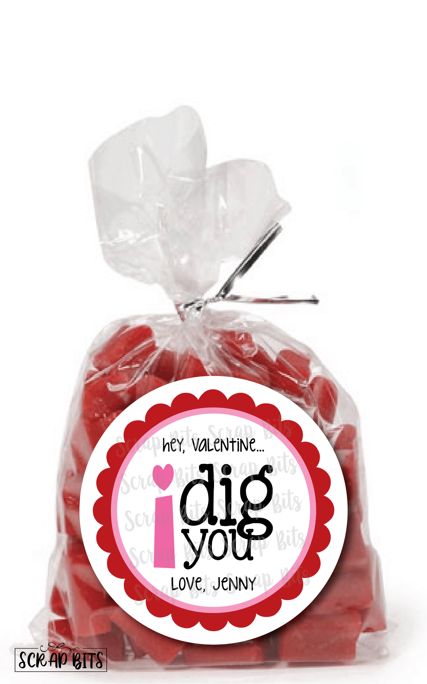 Hey Valentine I Dig You . Valentine's Day Stickers or Tags - Scrap Bits