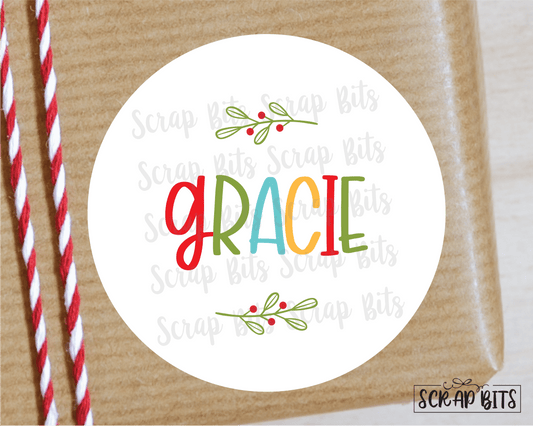 Holly Sprig Christmas Name Stickers or Tags, Multi-Color . Christmas Gift Labels - Scrap Bits