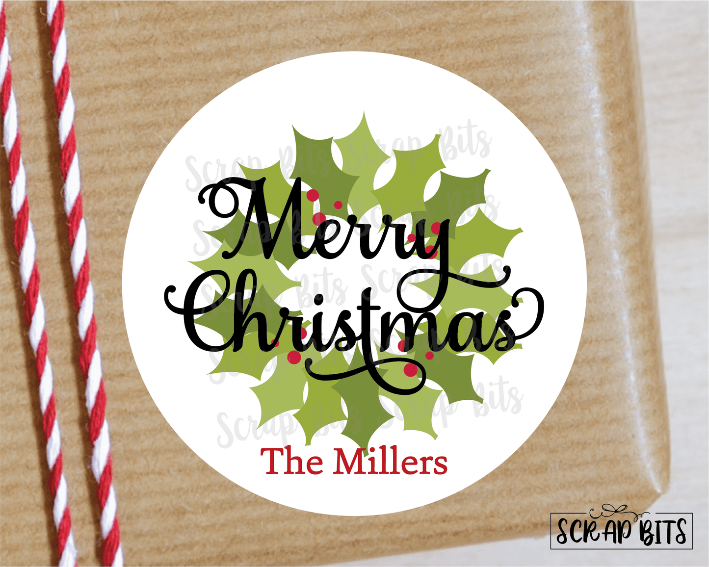 Holly Wreath Stickers or Tags . Christmas Gift Labels - Scrap Bits