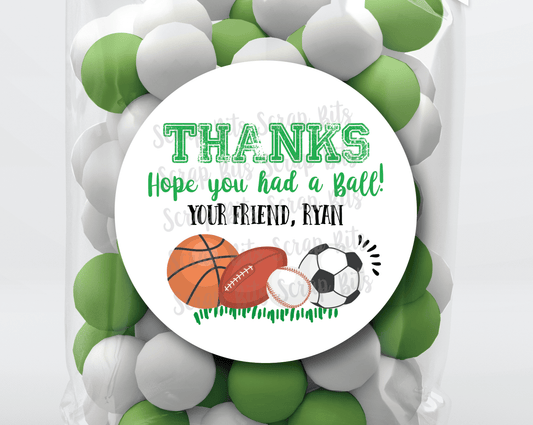 Hope You Had A Ball . Sports Birthday Party Favor Stickers or Tags - Scrap Bits