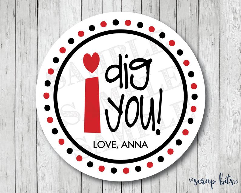 I Dig You Valentine . Valentine's Day Stickers or Tags - Scrap Bits