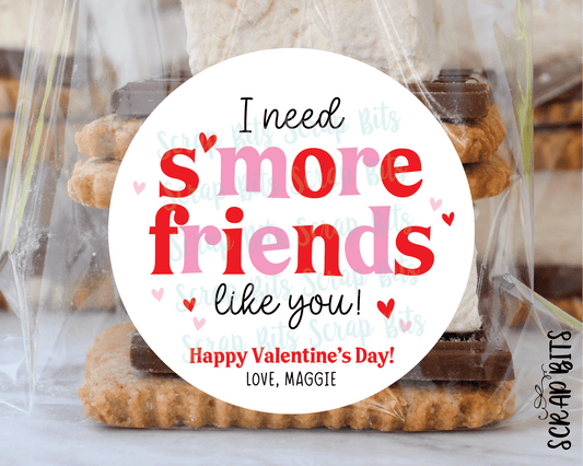 I Need S'More Friends Like You, Funky Lettering, Valentine's Day Stickers or Tags - Scrap Bits