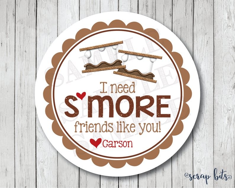I Need S'more Friends Like You . Smore Stickers . Valentine's Day Stickers or Tags - Scrap Bits