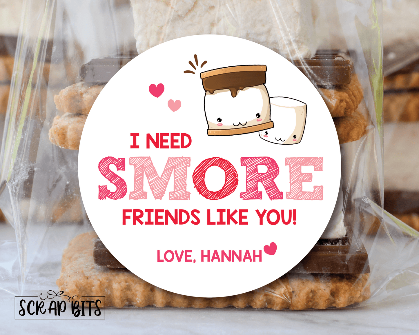 I Need Smore Friends Like You . S'more Valentines . Valentine's Day Stickers or Tags - Scrap Bits