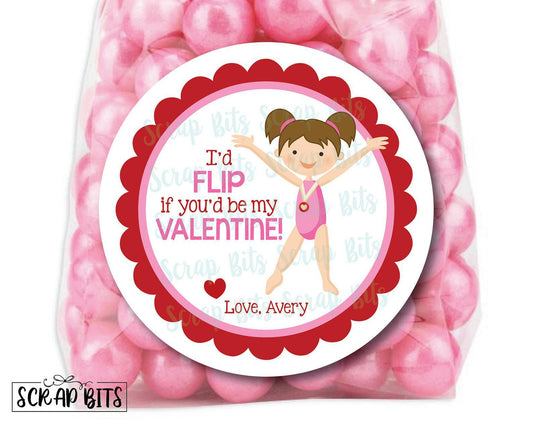 I'd Flip For You Gymnast Valentines . Valentine's Day Stickers or Tags - Scrap Bits