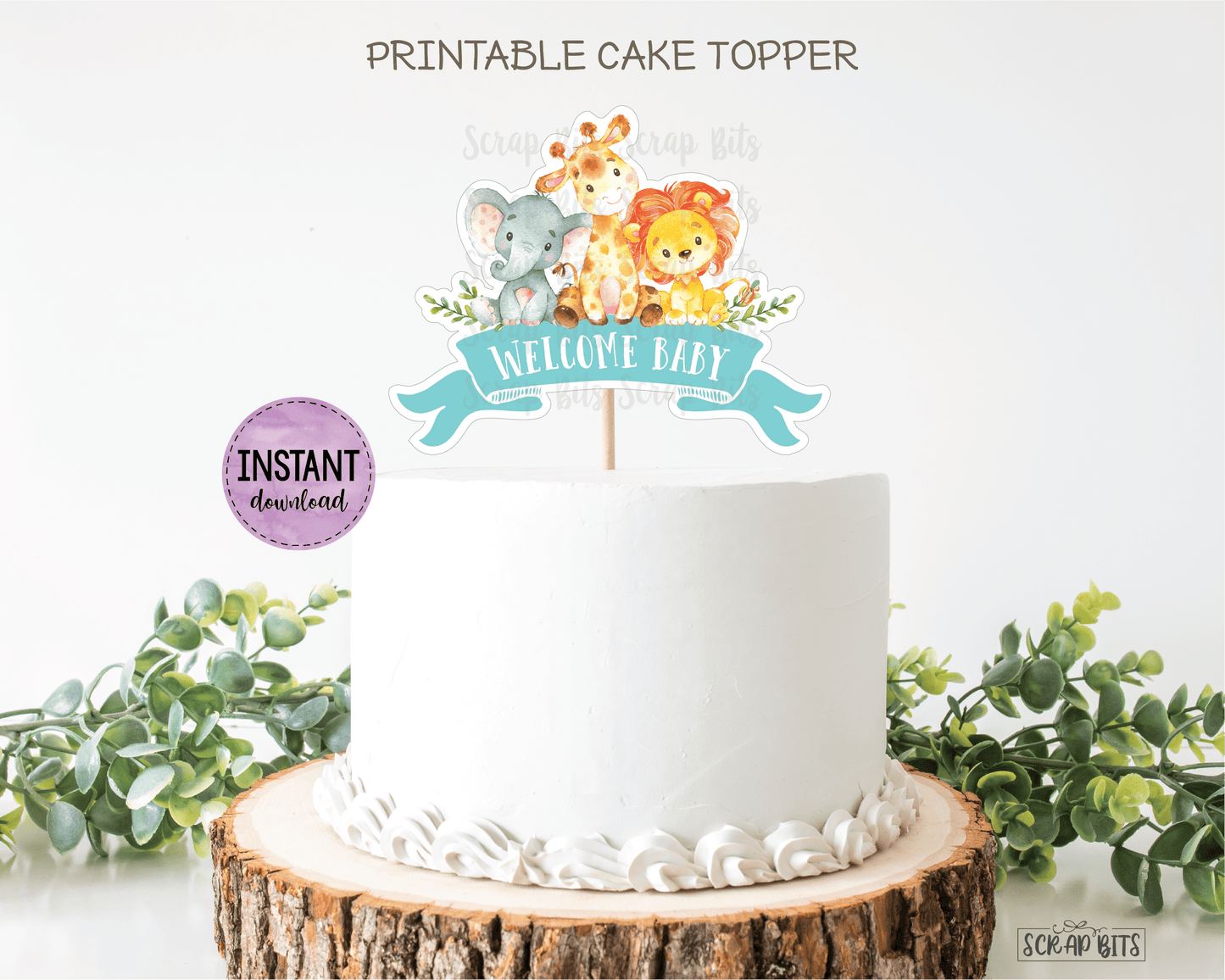 Jungle Baby Shower Cake Topper, Ocean Blue. Instant Download - Scrap Bits