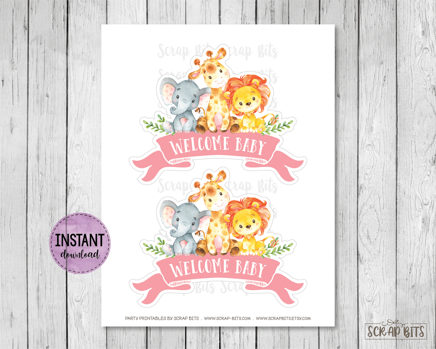 Jungle Baby Shower Cake Topper, Pink . Instant Download - Scrap Bits