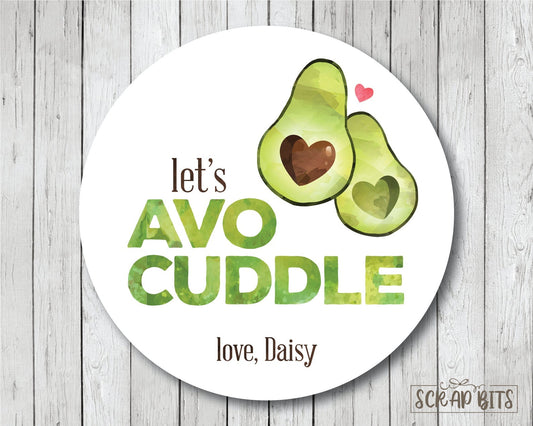 Let's AvoCuddle Avocado Valentines . Valentine's Day Stickers or Tags - Scrap Bits