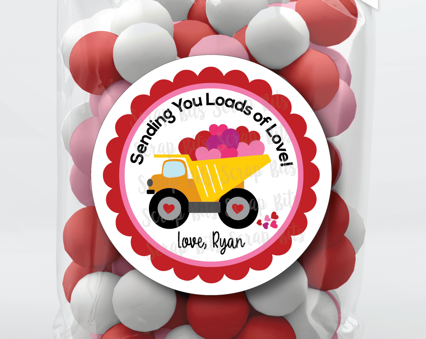 Loads of Love Dump Truck Valentine . Valentine's Day Stickers or Tags - Scrap Bits