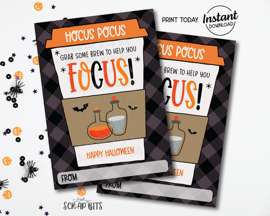 Magic Potions Hocus Pocus Grab Some Brew To Help You Focus, Printable Halloween Gift Card Holder for Coffee, Instant Download - Scrap Bits