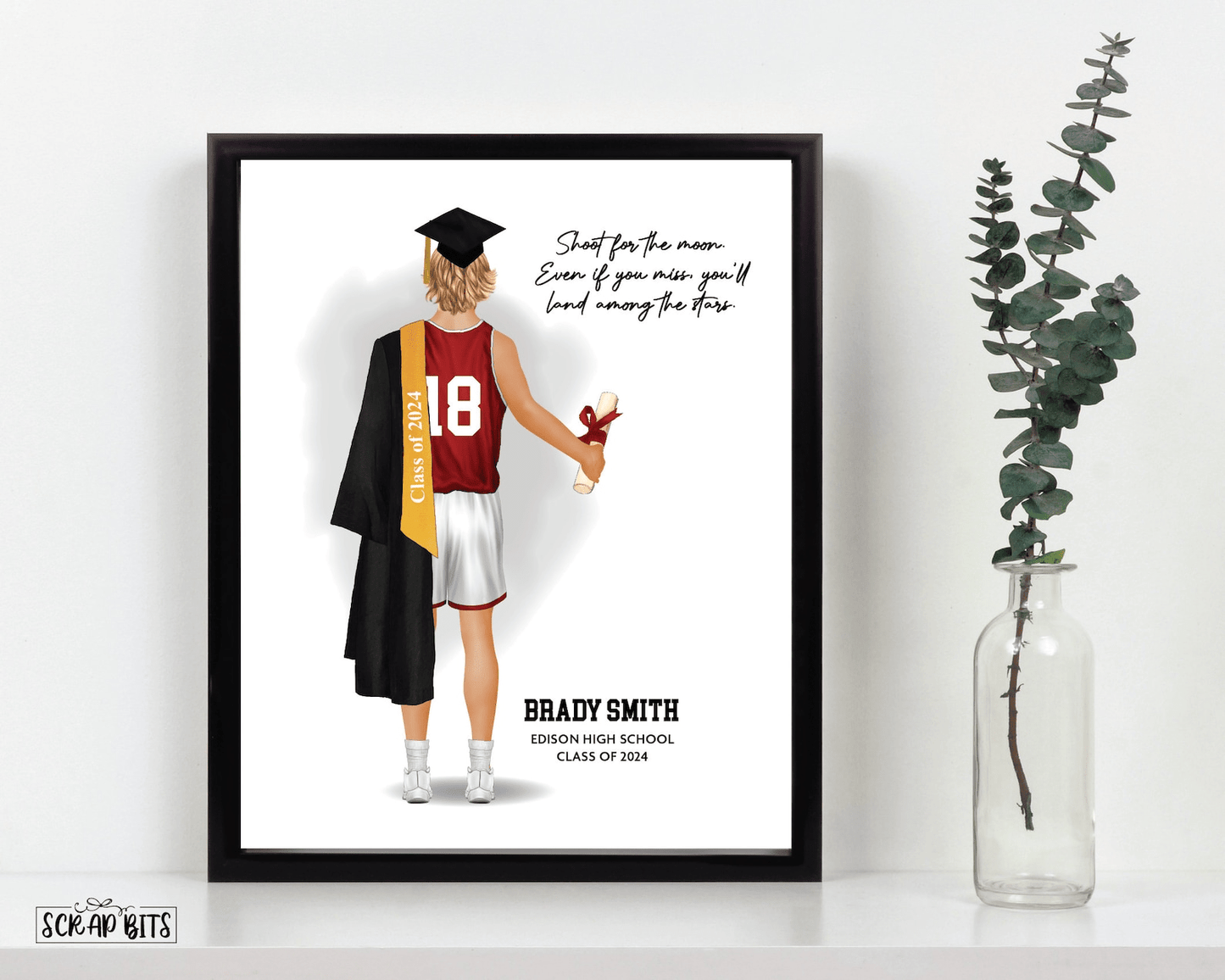 Male Basketball Graduation Print . Custom Digital Portrait Print - Scrap Bits