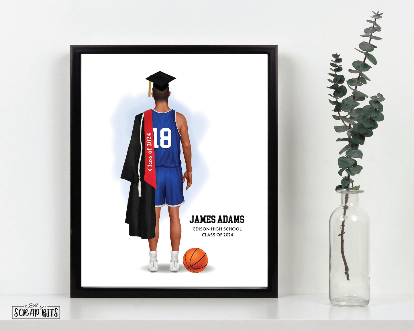 Male Basketball Graduation Print . Custom Digital Portrait Print - Scrap Bits