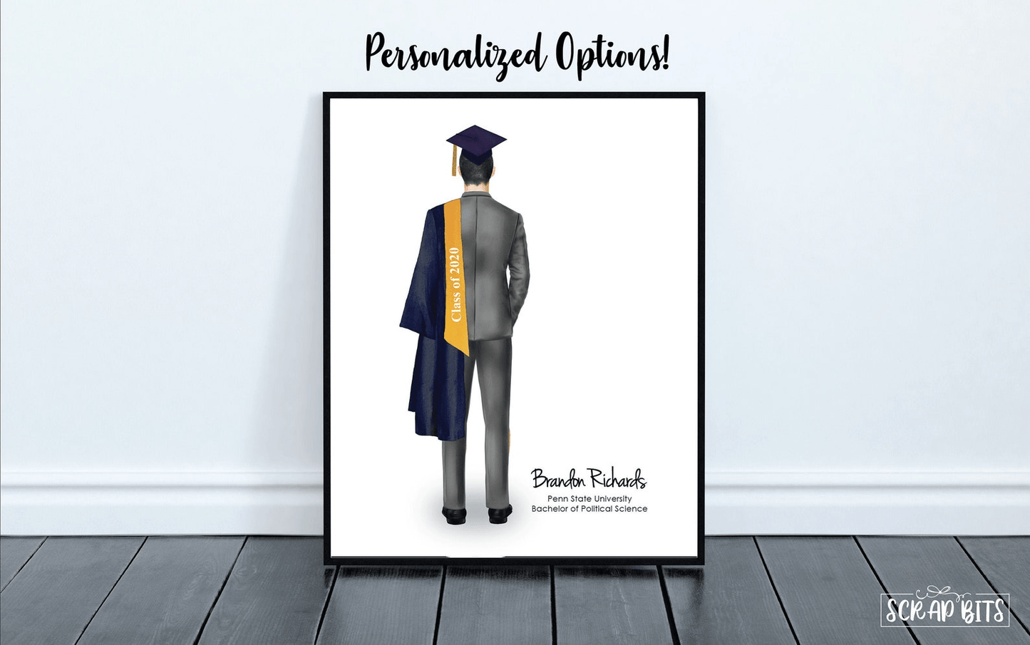 Male Graduation Print, Personalized Graduation Gift for Him, Full Body Formal Suit . Digital Portrait Print - Scrap Bits