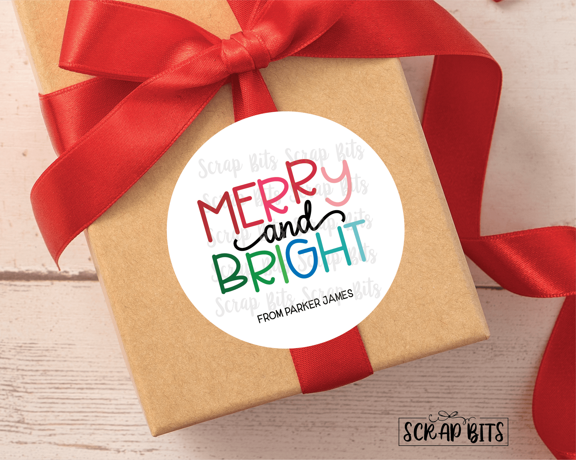 Merry & Bright Stickers, String of Lights . Christmas Gift Labels - Scrap Bits