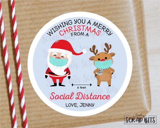 Merry Christmas From A Social Distance Stickers or Tags . Christmas Gift Labels - Scrap Bits